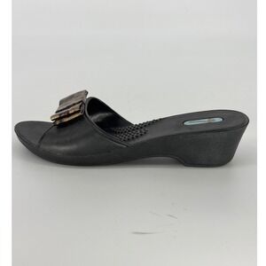 Oka-B Leopard Bow Wedge Sandals Womens 6 Black Slides Shoes Made in USA
